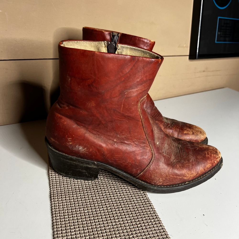 Durango Mens TR 824 Western Ankle Boots Brown Leather Side Zip Size 10 EE